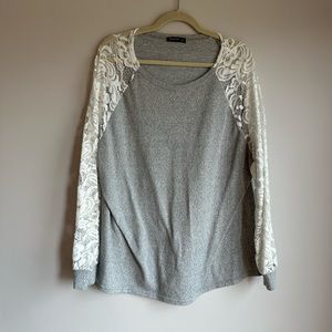 Gray top with lace sleeves